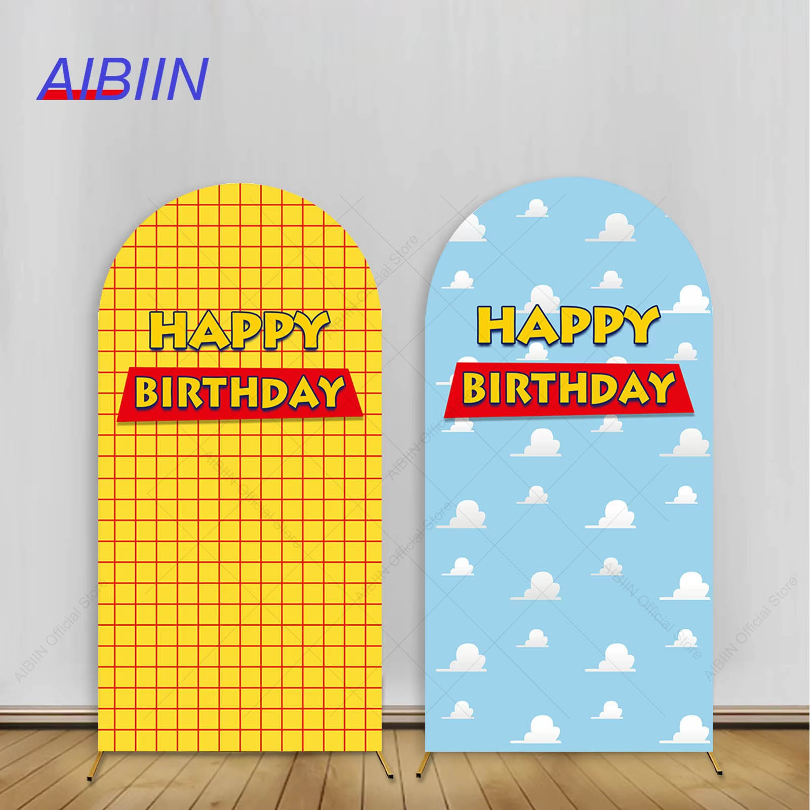 Photography Yellow - Happy Birthday Arch Backdrop Cover Blue